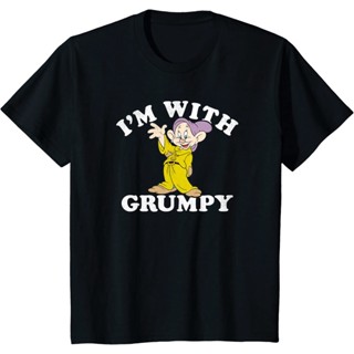 Disney Snow White &amp; The Seven Dwarfs Dopey Im With Grumpy T-Shirt Casual fashion Korean round collar trend_03