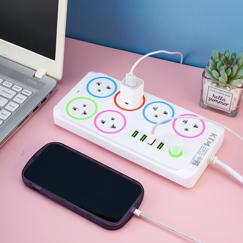 ปลักไฟ usb 4เมตร ปลั๊กพ่วง 8 เมตร 3 ตา 10 รู เต้าเสียบปลั๊กไฟ มาตรฐาน มอก. 10A 2300W power socket พร้อม