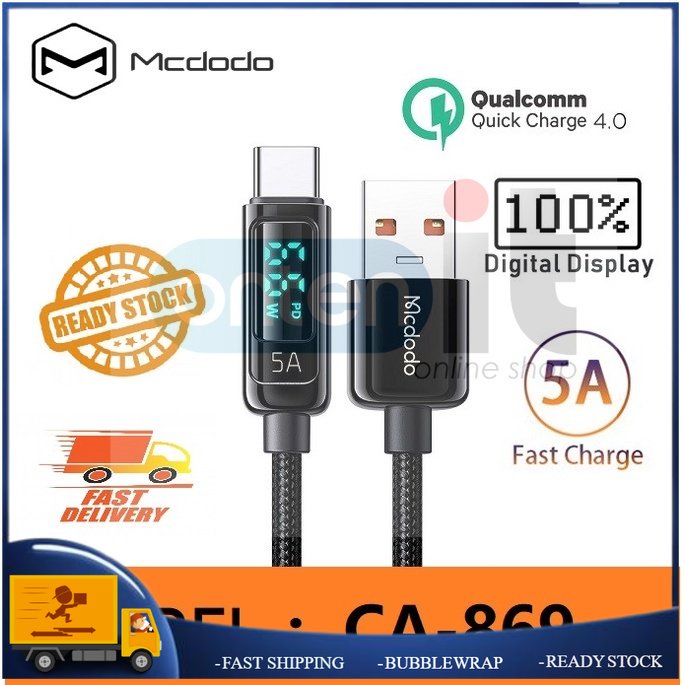 Mcdodo CA-869 Digital Pro Type-C Super Charge Data Cable 5A สําหรับ Huawei Samsung Xiaomi