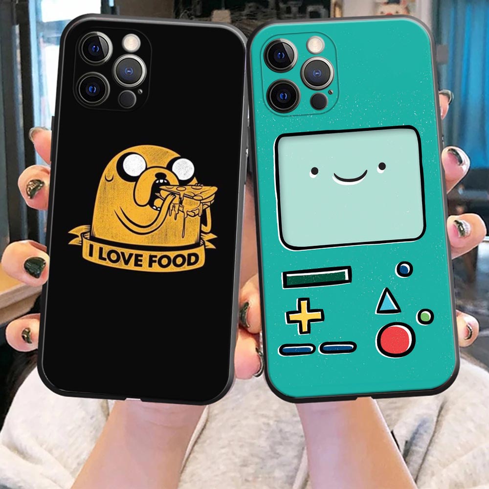 เคสโทรศัพท์มือถือ ซิลิโคนนิ่ม บางมาก กันกระแทก ลายการ์ตูน Adventure Time สีดํา สําหรับ iphone 11 12 13 14 Pro Max mini Xs Max X Xr SE 2020 7 8 6 6S Plus