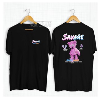 เสื้อยืดผ้าฝ้าย พิมพ์ลาย SAVAGE TEDDY BEAR โอเวอร์ไซซ์ ยุค 30 สีกามิฮากิ สําหรับผู้ชาย และผู้หญิง_02