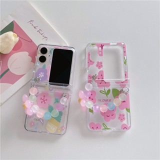 เคสโทรศัพท์ OPPO Find N2 ฝาพับ หน้าจอป้องกัน เคสกันกระแทก เคสสีชมพู ดอกไม้ กระบองเพชร + จี้