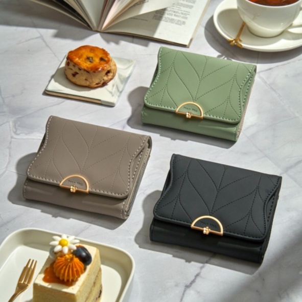 Polo HILL Ladies Leaf Inspired Stitching Tri-Fold Wallet PW120