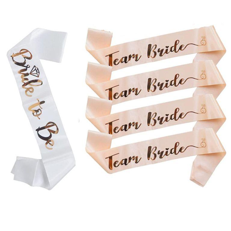 4 + 1 ชุดสายสะพายเจ้าสาว และทีม Bride Sash Hen Night Bachelorette ตกแต่งงานปาร์ตี้ สายสะพายอาบน้ําเจ