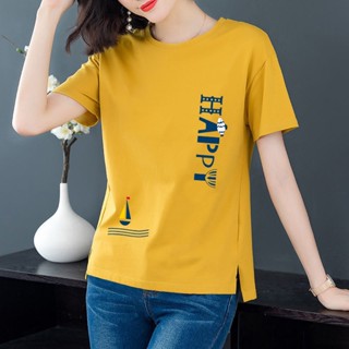 พร้อมส่ง เสื้อยืดลําลอง ผ้าฝ้าย 100% แขนสั้น คอกลม ทรงหลวม สีพื้น สไตล์เกาหลี แฟชั่นฤดูร้อน สําหรับสตรี