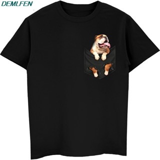 English Bulldog Inside Pocket T Shirt Dog Lovers Black Cotton Men Made in USA Cartoon t shirt men  New Fashion tshi_04