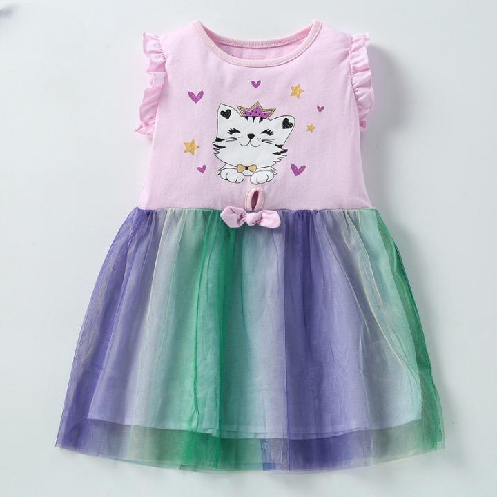 TA170 LittleMaven Cat Dress Q351 COTTON สําหรับ CHILDREN 2-7 YEARS OLD