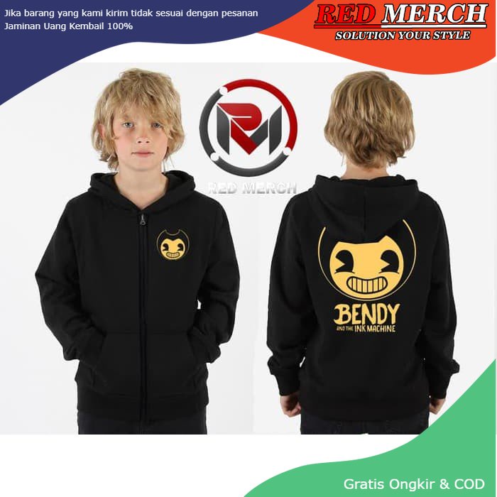 Bendy and the ink machine เสื้อแจ็คเก็ตมีฮู้ดมีซิปสําหรับเด็ก - Red Merch