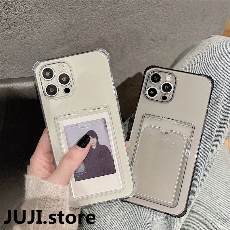 เคสใส แบบนิ่ม พร้อมช่องใส่บัตร กันกระแทก สําหรับ iPhone 13 11 12 Pro Max Mini X XS XR SE2 6 6s 7 8 Plus SE
