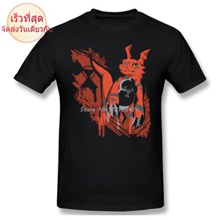 Pure Cotton T-Shirt Digimon Guilmon Printed Black Harajuku Street Style For Men_08