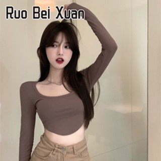 RUO BEI XAUN เสื้อยืดสตรีใหม่แฟชั่นเกาหลีแขนยาว Cropped Top