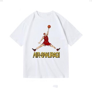 Short Sleeve Male Spoof Cartoon Slam Dunk Sakuragi Flower Road AJ Button Street Wear Joint Printed Pure Cotton Roun_09