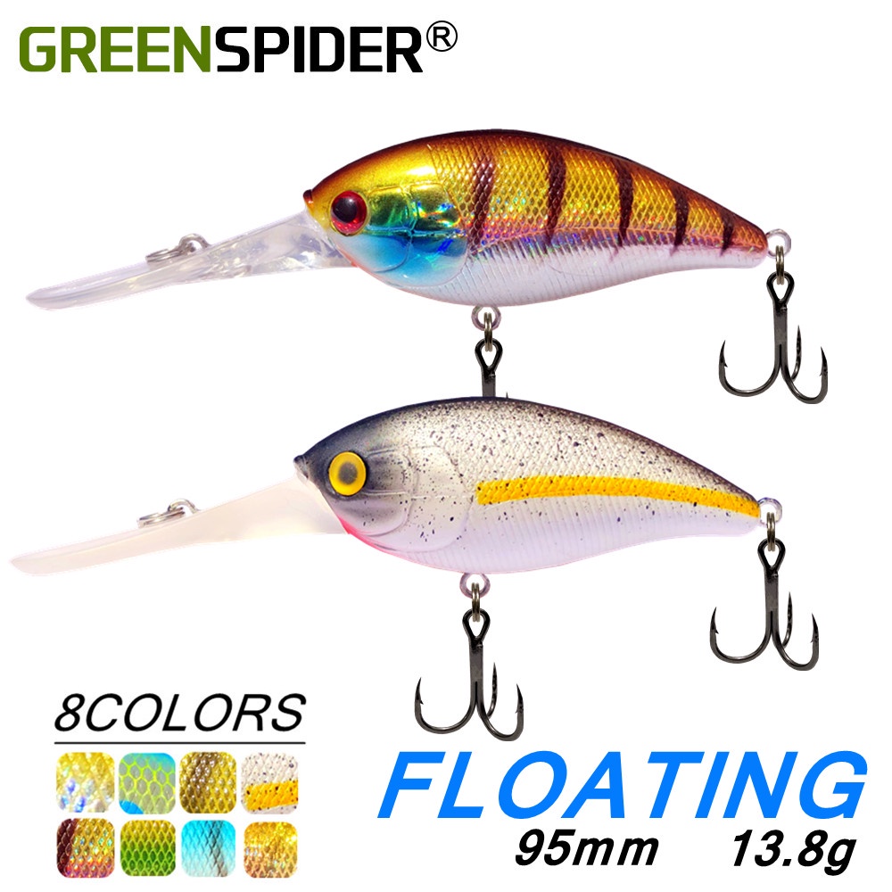 ลอย Crankbait ตกปลา Lure น้ําหนัก 95 มม. 13.5g เหยื่อเหยื่อประดิษฐ์ Whoppers Peche Accessoire GREENSPIDER