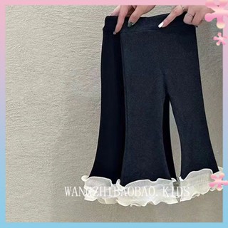 Tight close-fitting elastic waist leggings for girls elastic black flounced stitching sweet cute childrens pants