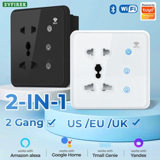 Tuya ซ็อกเก็ตติดผนัง Wifi 10A 2Gang Switch AC 110-240V รองรับ US EU UK Plug รีโมตคอนโทรล โดย Google Alexa Smart Life