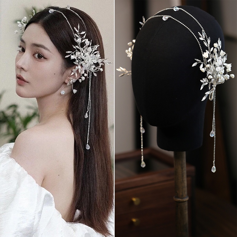ชุดเครื่องประดับ ต่างหู แฮนด์เมด ประดับไข่มุก พร้อมสายโซ่คล้อง แฟชั่นเจ้าสาว