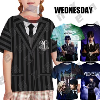 Wednesday Addams Costume Dress Kids เสื้อยืดท็อป สีดําเข้ม สําหรับเด็กผู้หญิง