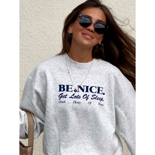 เสื้อกันหนาว ผ้าฝ้าย พิมพ์ลาย Sporty RICH BE NICE สไตล์อเมริกันย้อนยุค