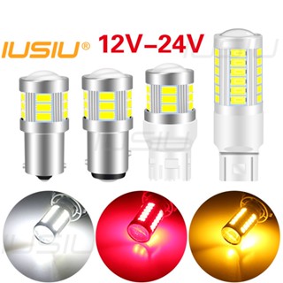 Iusiu ใหม่ 12V 24V ไฟเลี้ยว ไฟเบรก ไฟเบรกท้ายรถบรรทุก LED 1156 1157 S25 T20 7440 7443 ไฟถอยหลัง W21W P21W W21 P21 5W DRL BA15S BAY15D สีขาว สีแดง