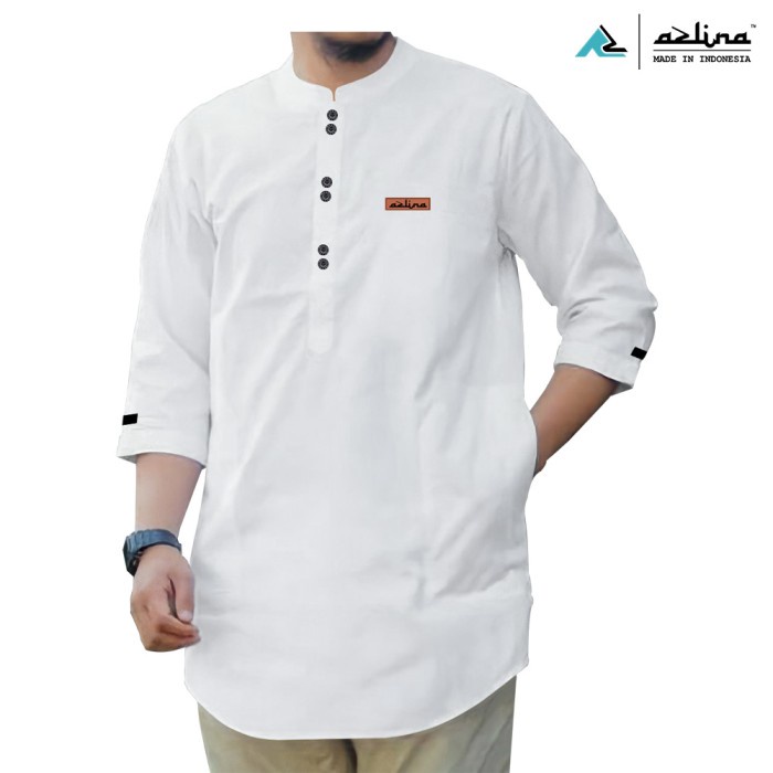 KATUN ADULT เสื้อเชิ้ตผู้ชาย KURTA PAKISTAN AZLINA MADINAH COTTON 3/4 SLEEVE - สีขาว, XL QUALITY TRE