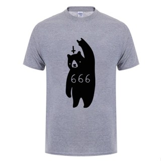 De32wew632 เสื้อยืดแขนสั้นลําลอง ผ้าฝ้าย พิมพ์ลาย Bear Satan 666 สไตล์ฮิปฮอป สําหรับผู้ชาย POI32SDF33636_04