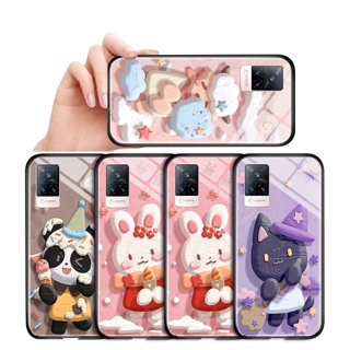 เคสกระจกนิรภัย แบบแข็ง ลายสัตว์น่ารัก สําหรับ Vivo V20 Pro V20 SE V21 V21e V23 V23e V25 Pro V25e