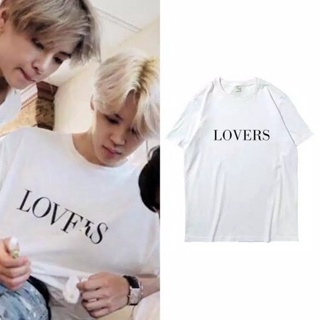 เสื้อยืดพิมพ์ลายแฟชั่น KPOP BTS JIMIN V เดียวกันผ้าฝ้ายเสื้อยืดผู้ชายผู้หญิงพลัสขนาดสไตล์เกาหลีหลวมพิมพ์รอบคอแขนสั้นคู่แ