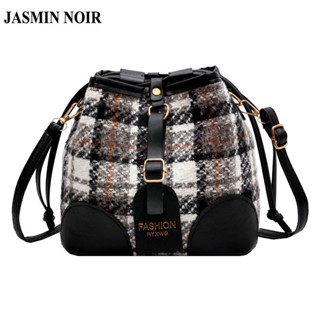 Jasmin NOIR กระเป๋าสะพายไหล่ ผ้าขนสัตว์ ทรงบักเก็ต เรียบง่าย สําหรับผู้หญิง