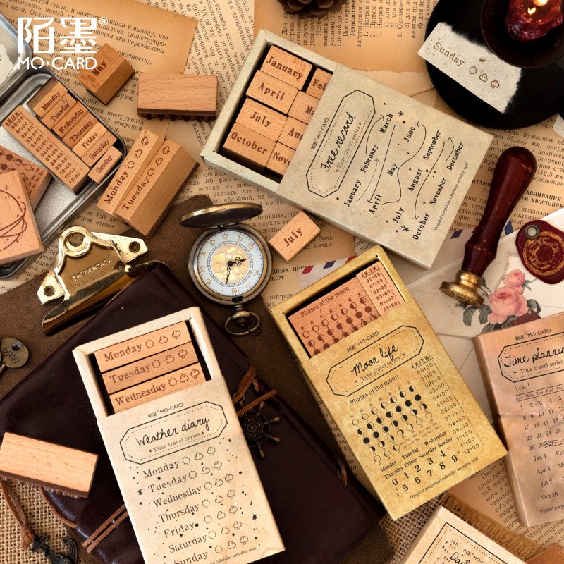 แสตมป์ไม้ ชุดวันที่ สัปดาห์ เดือน แสตมป์ยาง DIY Scrapbooking Diary