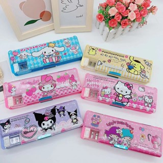 Kawaii Sanrios Hello Kitty Kuromi Melody Cinnamonroll กระเป๋าดินสอ ลายการ์ตูน พร้อมกล่องดินสอพลาสติก สําหรับใส่เครื่องเขียน