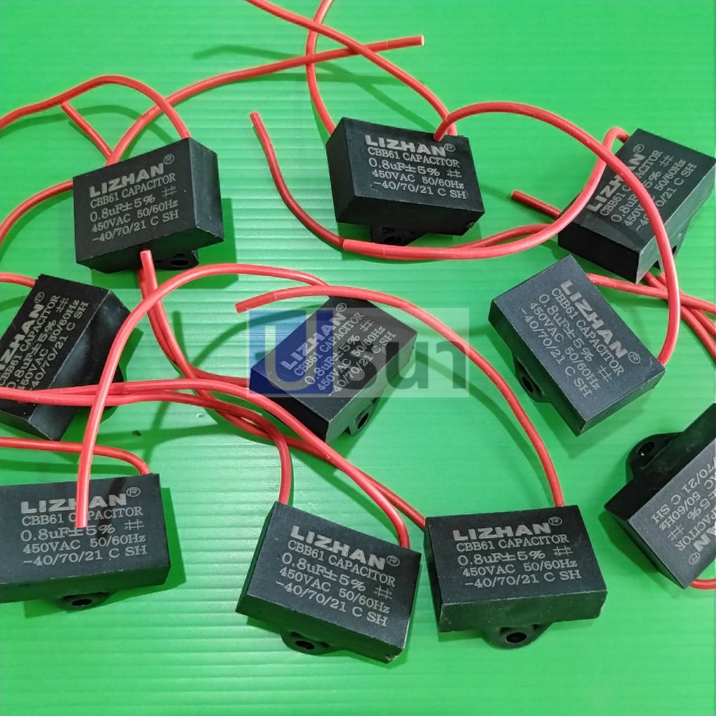 C พัดลม คาปาซิเตอร์ Capacitor แคปรัน มอเตอร์ แอร์ ปั๊มน้ำ 450VAC 0.8uF 5% CBB61 #CBB61-0.8uF สายไฟ (