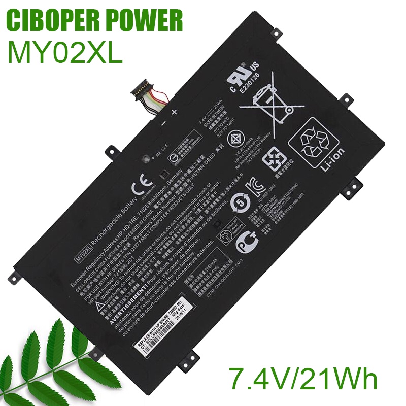 CP ของแท้แท็บเล็ตแบตเตอรี่ MY02XL 7.4V/21Wh สำหรับ Slatebook X2 10-H010NR TPN-Q127 HSTNN-IB5C 721896