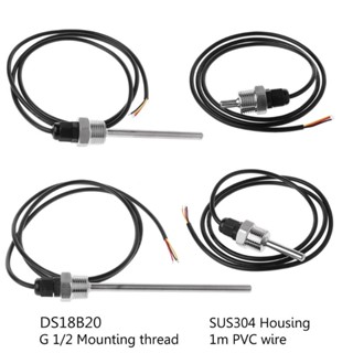 Pcf* -55°ค 125°C โพรบเซนเซอร์วัดอุณหภูมิ พร้อมสายไฟ PVC 1 เมตร 1 2 เกลียว