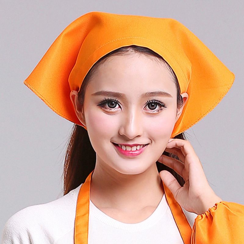 หมวกเชฟ ผ้าโพกหัว ทรงสามเหลี่ยม สีพื้น สไตล์ญี่ปุ่น สําหรับผู้หญิง ผู้ชาย ร้านอาหาร ทํางาน เบเกอรี่ คาเฟ่ พนักงานเสิร์ฟ