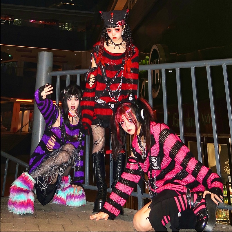 Y2k เสื้อกันหนาว ผ้าถัก ลายแมงมุม สไตล์พังก์ร็อค โกธิค