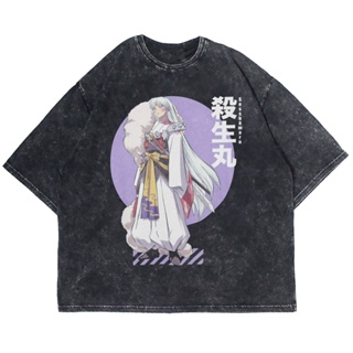 เสื้อยืดพิมพ์ลายแฟชั่นเสื้อยืดแขนสั้น พิมพ์ลายอนิเมะ INUYASHA SESSHOMARU WASHING VINTAGE_01