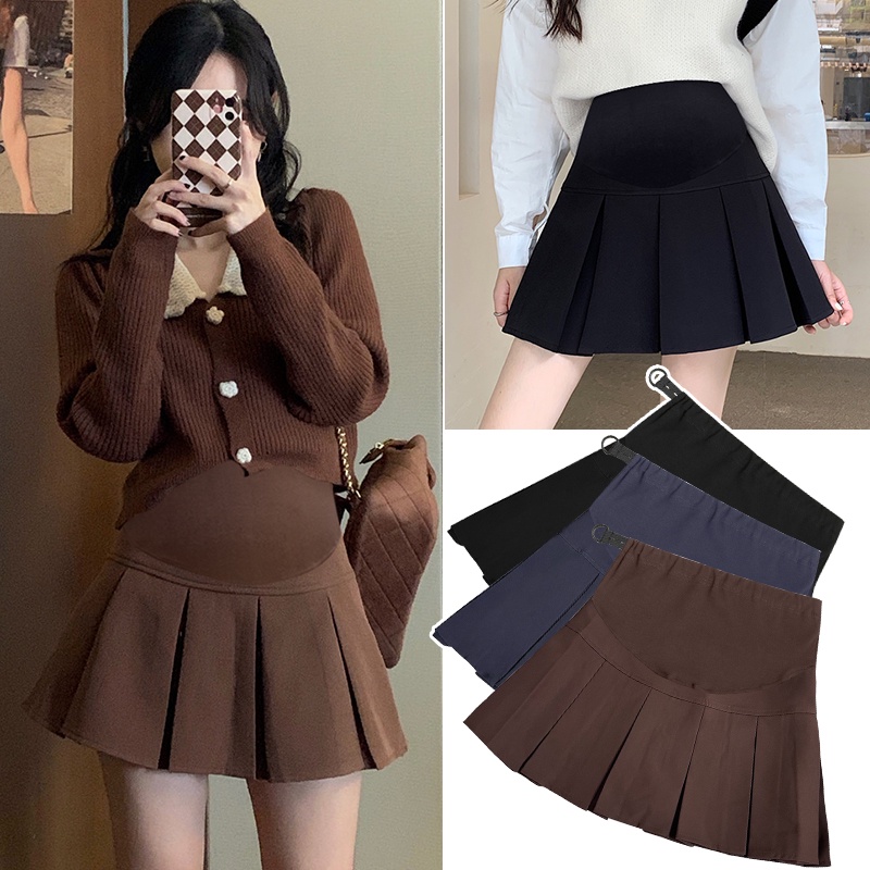 ชุดกระโปรงสั้น ทรงเอ เข้ารูป สีพื้น แฟชั่นฤดูใบไม้ผลิ และฤดูใบไม้ร่วง สําหรับสตรีตั้งครรภ์