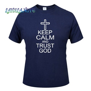 [พร้อมส่ง] เสื้อยืดลําลอง แขนสั้น พิมพ์ลาย Keep Calm and Confidence of God Jesus Religion แนวตลก ขนาดใหญ่ สไตล์ฮิปฮ_04