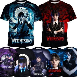 *3-13 ปี *110-160* Wednesday Addams Costume Dress Kids เสื้อยืดคอกลม แขนสั้น พิมพ์ลายการ์ตูนเกม 3D แฟชั่นฤดูร้อน สําหรับเด็กผู้ชาย ผู้หญิง