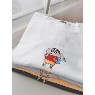 [Shutter Fashion] Short sleeve/Round neck/Cotton/Free size/Little Embroidery Crayon Shin-Chan &amp; Little White Top  T_12