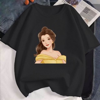 เสื้อยืด Disney Princess Jasmine เสื้อยืดไม่ต้องรีด เซ็กซี่ คูปองส่วนลดพิเศษสินค้าแฟชั่น แขนสั้นคู่รักผู้ชายและผู้หญิง