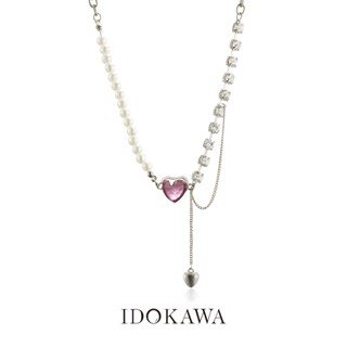 Idokawa สร้อยคอโซ่ ประดับมุก เพทาย จี้หัวใจ เครื่องประดับแฟชั่น สําหรับเด็กผู้หญิง NL3007WW