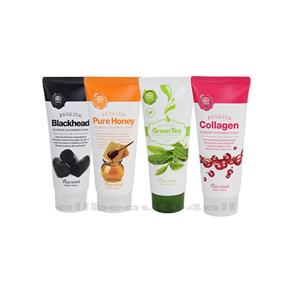 Puremind So Fresh โฟมล้างหน้า และล้างเครื่องสําอาง 4 แพ็ค (สิวหัวดํา, น้ําผึ้งบริสุทธิ์, คอลลาเจน, ช