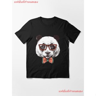 Funny Hipster Panda Essential T-Shirt เสื้อยืดแขนสั้น overside เสื้อยืดผู้หญิง เสื้อยืดผู้ชาย เสื้อยืดพิมพ์ลาย เสื้_07