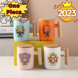 Graby2023 แก้วกาแฟเซรามิค ลายวันพีช ด้ามจับไม้ คุณภาพสูง [สุดคุ้ม CP]