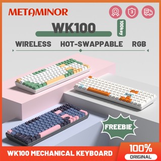 Wk100 คีย์บอร์ดเล่นเกมไร้สาย บลูทูธ 2.4G 3 โหมด พร้อมคีย์บอร์ด RGB ฟูล 100% สําหรับ PC