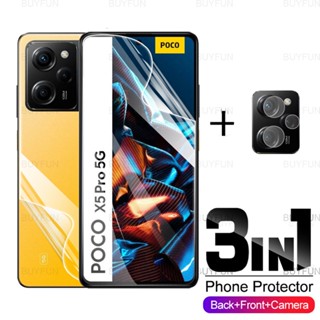 3in1 ฟิล์มไฮโดรเจล ป้องกันเลนส์กล้อง ด้านหน้า และหลัง สําหรับ Xiaomi Poco X5 Pro Poko Poxo Pocophone X5 5G HD