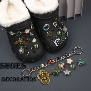 SWAROVSKI  Jibbitz Crocs Charms ชุดหมุดโลหะ รูปดอกไม้ สีทอง ประดับพลอยเทียม สไตล์เรโทร สําหรับตกแต่งรองเท้า