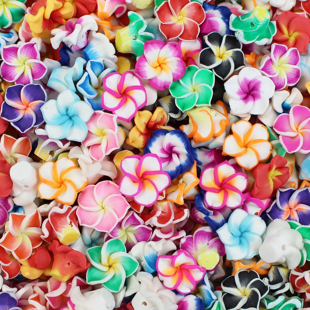 ลูกปัดดินโพลิเมอร์ ลายดอกไม้ คละสี 15 มม. สําหรับทําเครื่องประดับ DIY 50 ชิ้น ต่อล็อต
