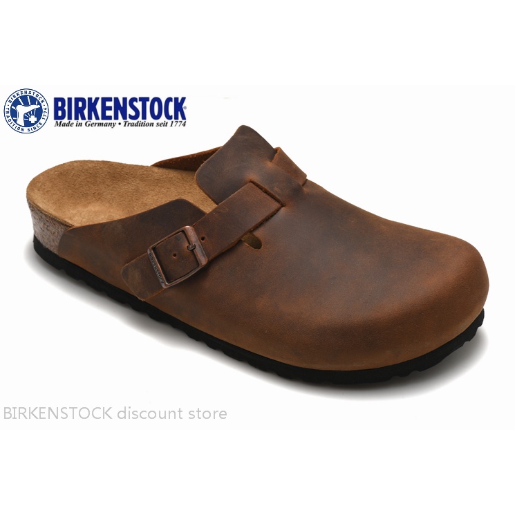 【ของแท้】Birkenstock Boston รองเท้าแตะหนัง คลาสสิก สีน้ําตาลเข้ม สําหรับผู้ชาย ผู้หญิง 34-46